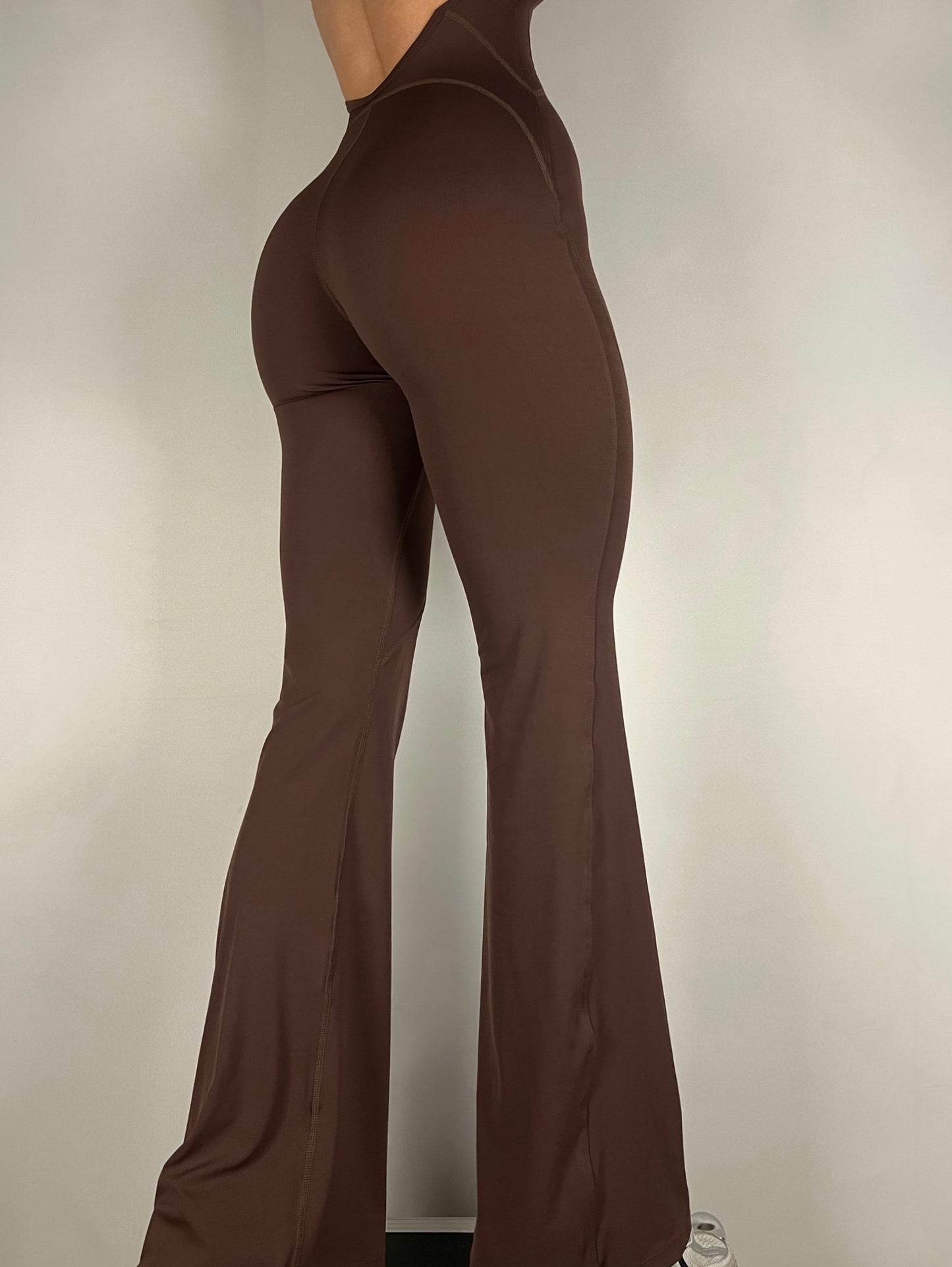 Chocolate Brown Open Back Flared Jumpsuit