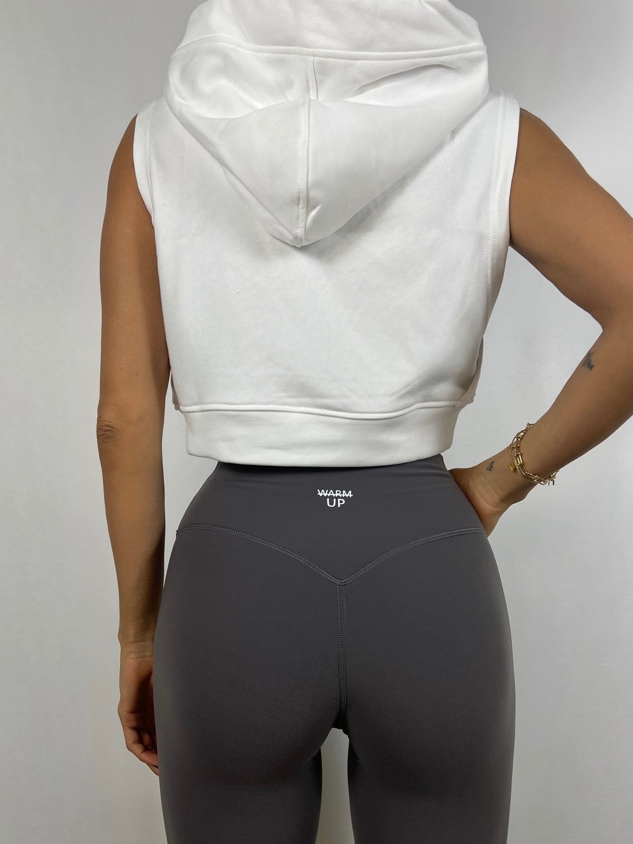 White Sleveless Crop Hoodie