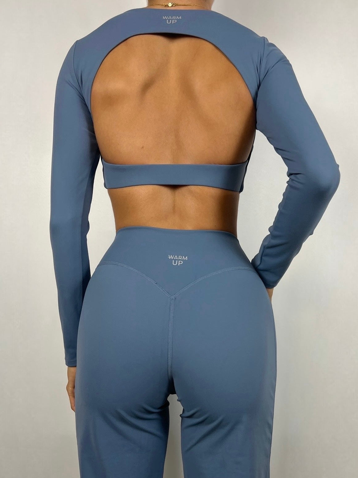 Dusty Blue Open back Long sleeve Top