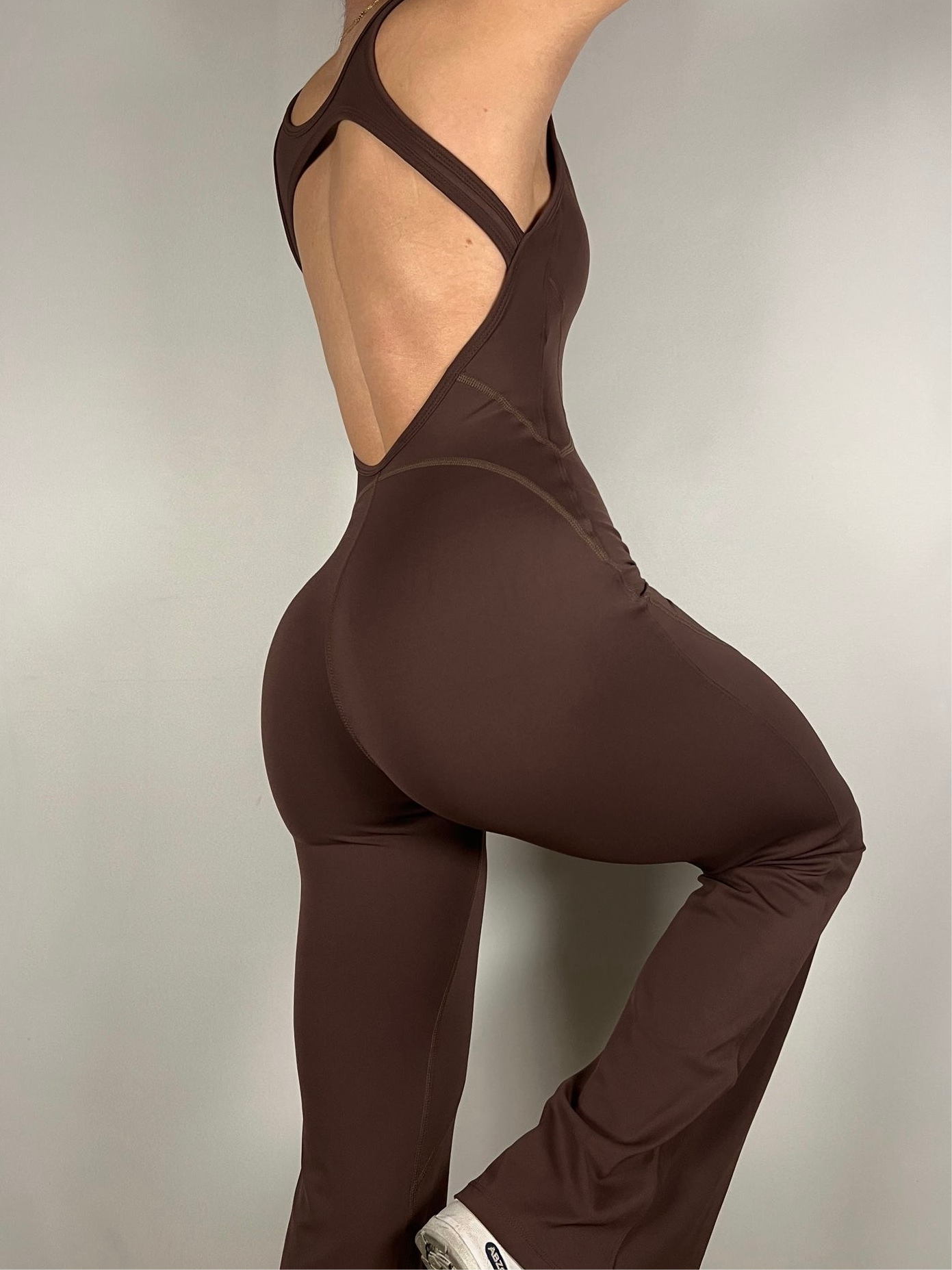 Chocolate Brown Open Back Flared Jumpsuit