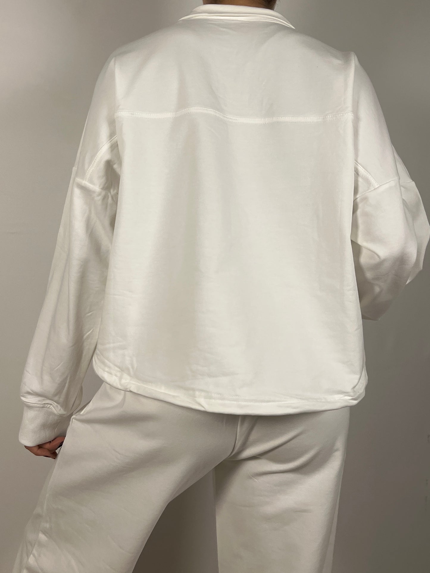 Pearl white half zipper lightweight sweatshirt