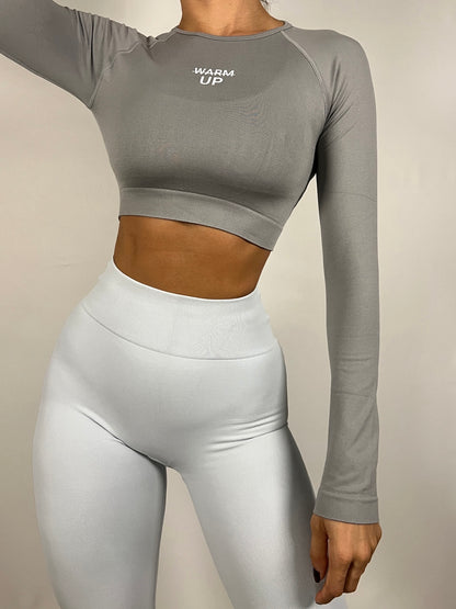 Light Grey Seamless Long Sleeve Crop top