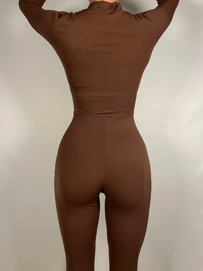 Chocolate Brown Long Sleeve Jumpsuit