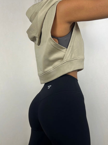 Field Green Sleeveless crop hoodie