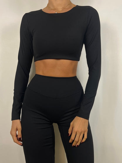Black Open Back Long sleeve top