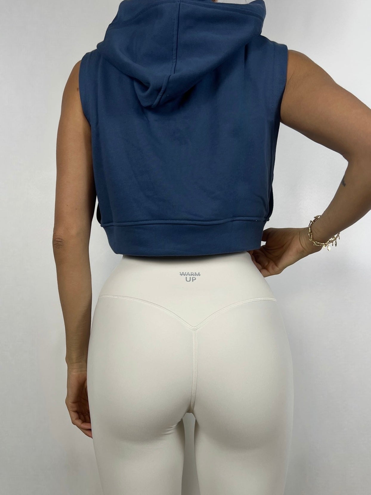Dark blue Sleveless Crop hoodie
