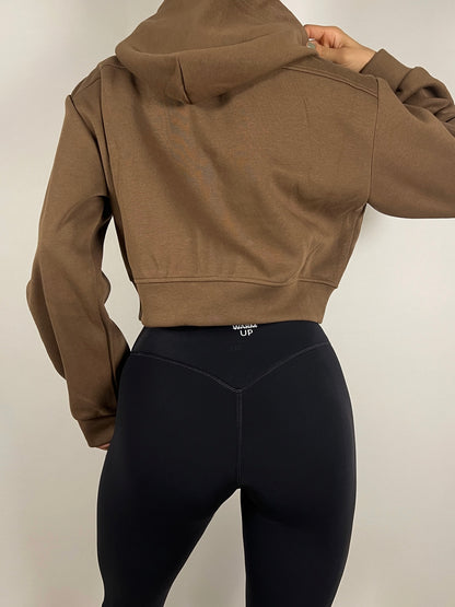 Chestnut Brown Cropped Zip up Hoodie