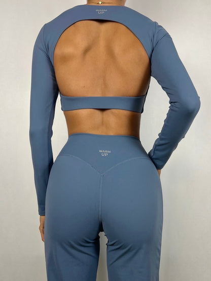 Dusty Blue Open back Long sleeve Top
