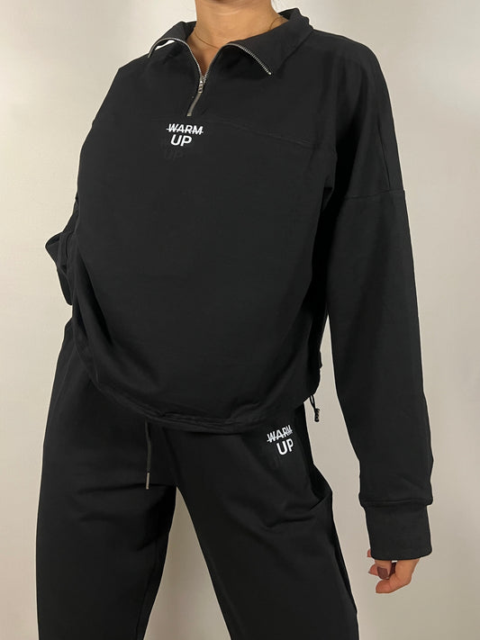 Charcoal black Half zipper lightweight sweatshirt