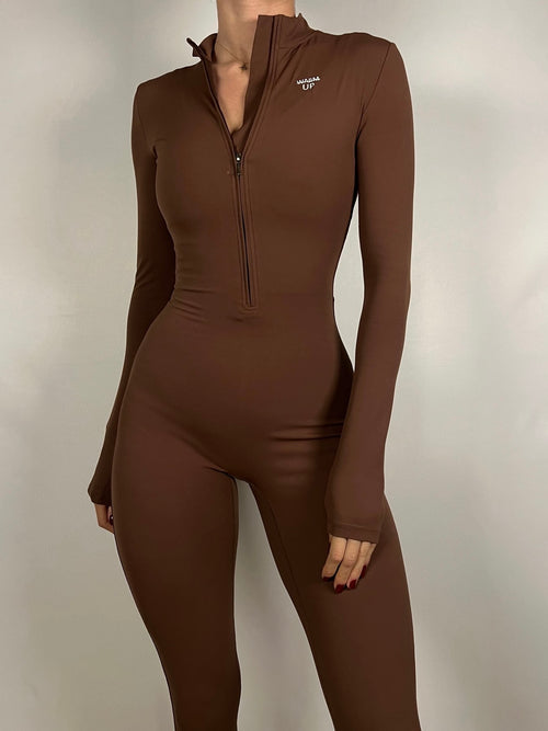 Chocolate Brown Long Sleeve Jumpsuit