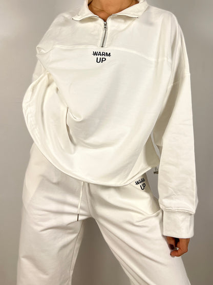 Pearl white half zipper lightweight sweatshirt