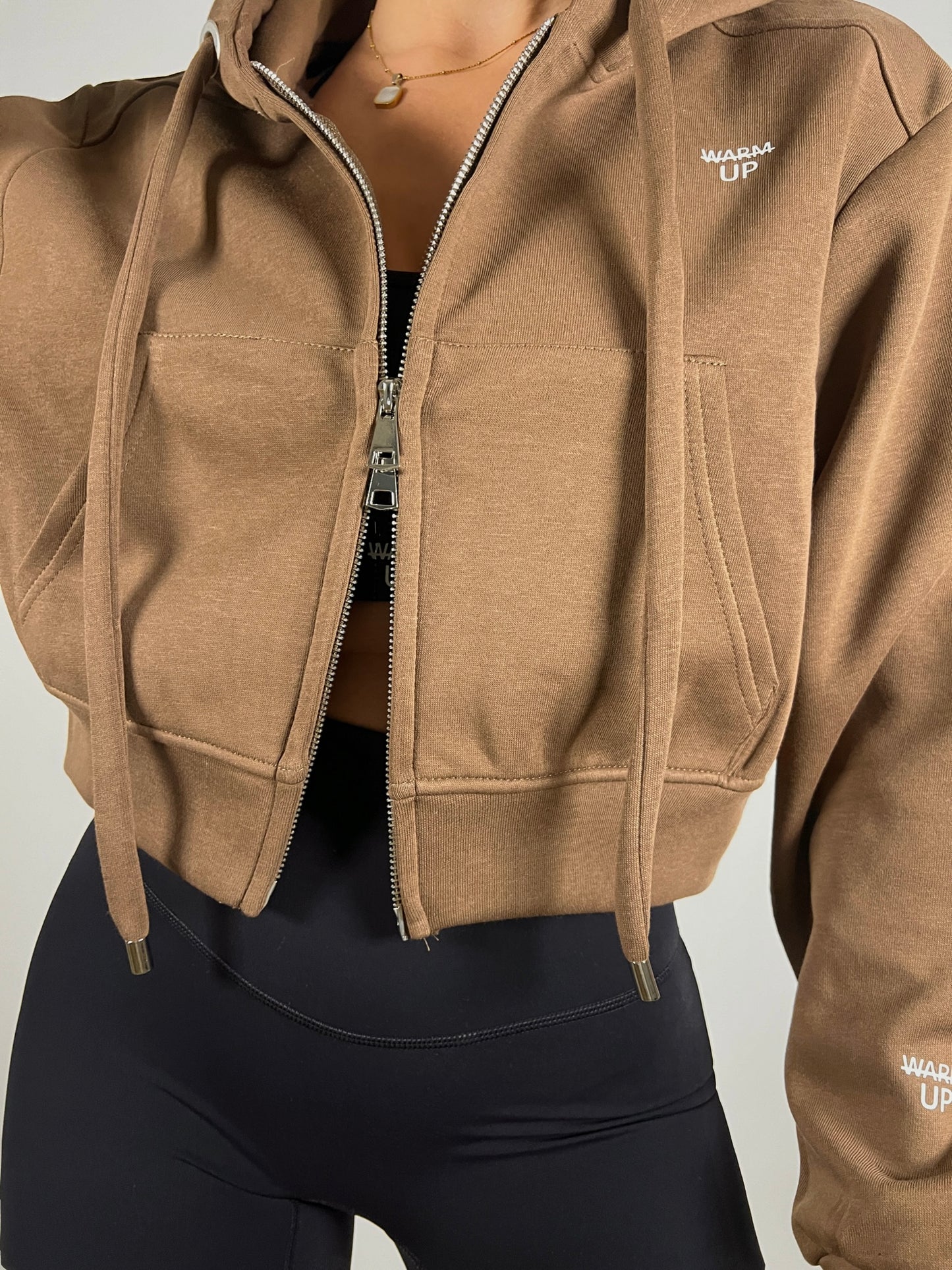 Chestnut Brown Cropped Zip up Hoodie