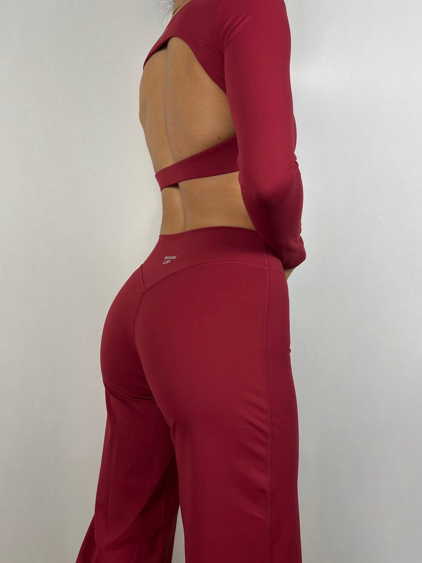 Cranberry Red Open back Long sleeve Top