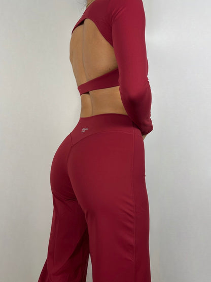 Cranberry Red Open back Long sleeve Top