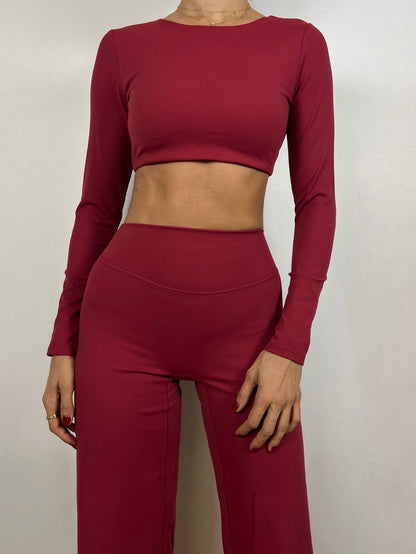 Cranberry Red Open back Long sleeve Top