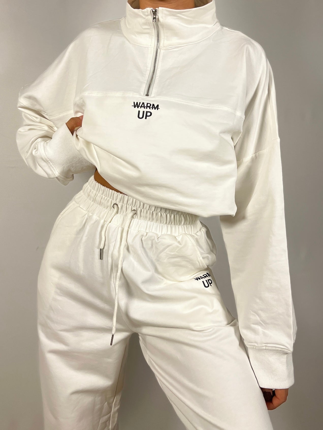 Pearl white half zipper lightweight sweatshirt