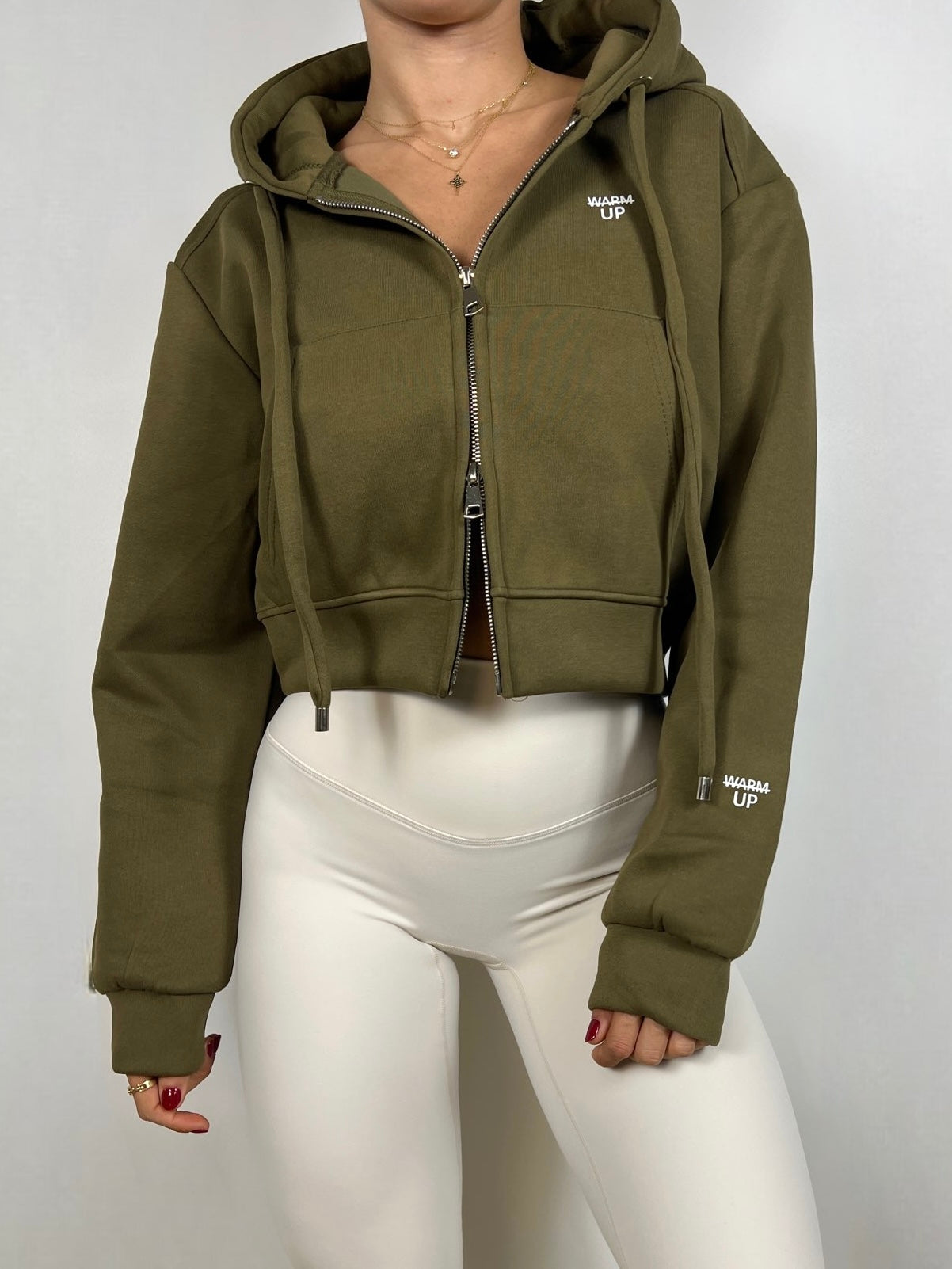 Army Green Cropped zip up hoodie