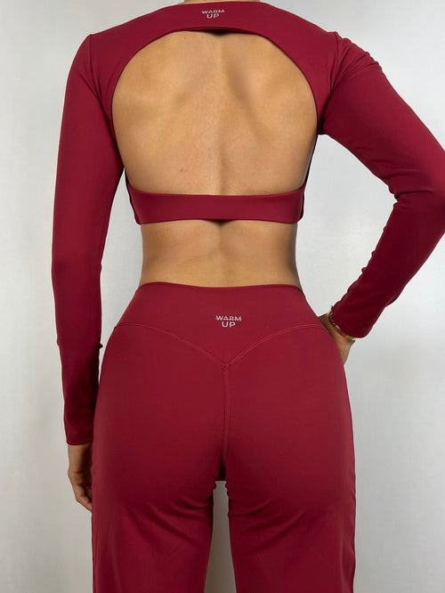 Cranberry Red Open back Long sleeve Top