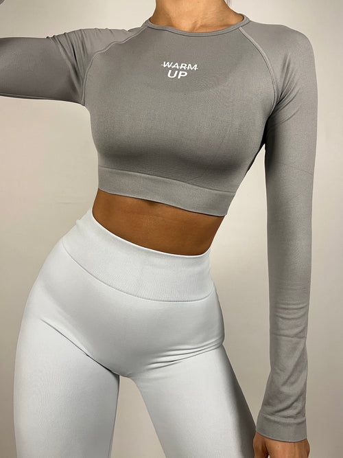 Light Grey Seamless Long Sleeve Crop top